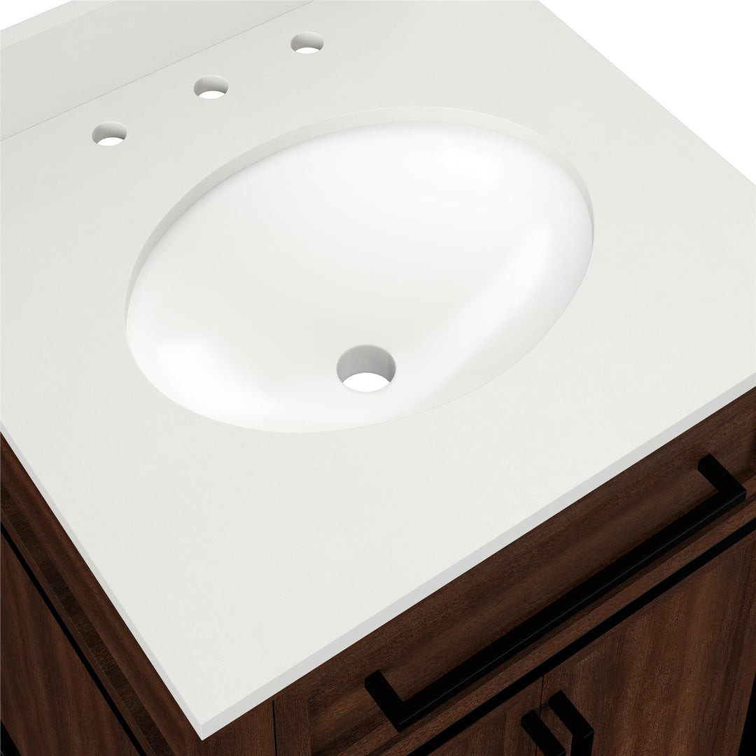 Jamison 24 Inch Bathroom Vanity with Stone Countertop and Pre-Installed Oval Porcelain Sink - Walnut  Brown - 24"