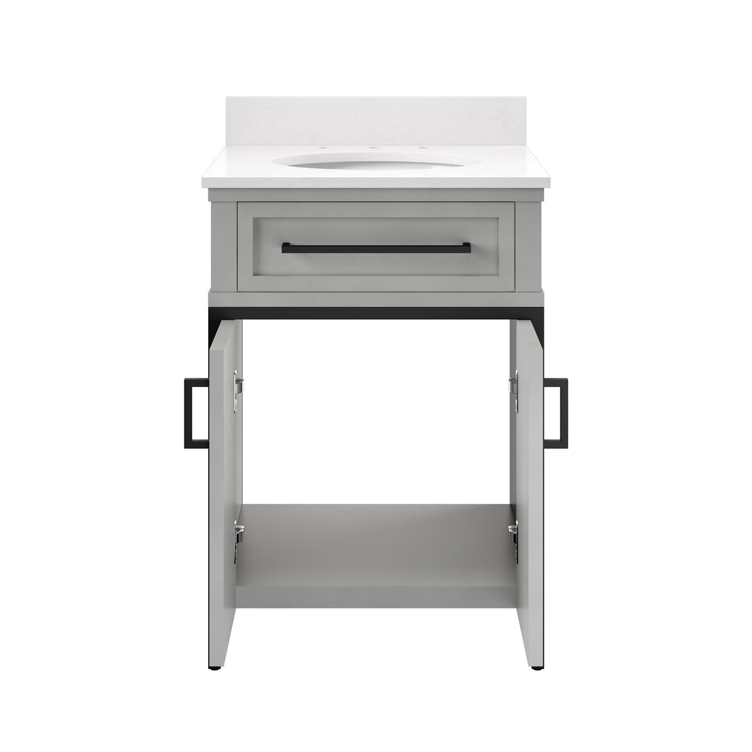 Jamison 24 Inch Bathroom Vanity with Stone Countertop and Pre-Installed Oval Porcelain Sink - Gray - 24"
