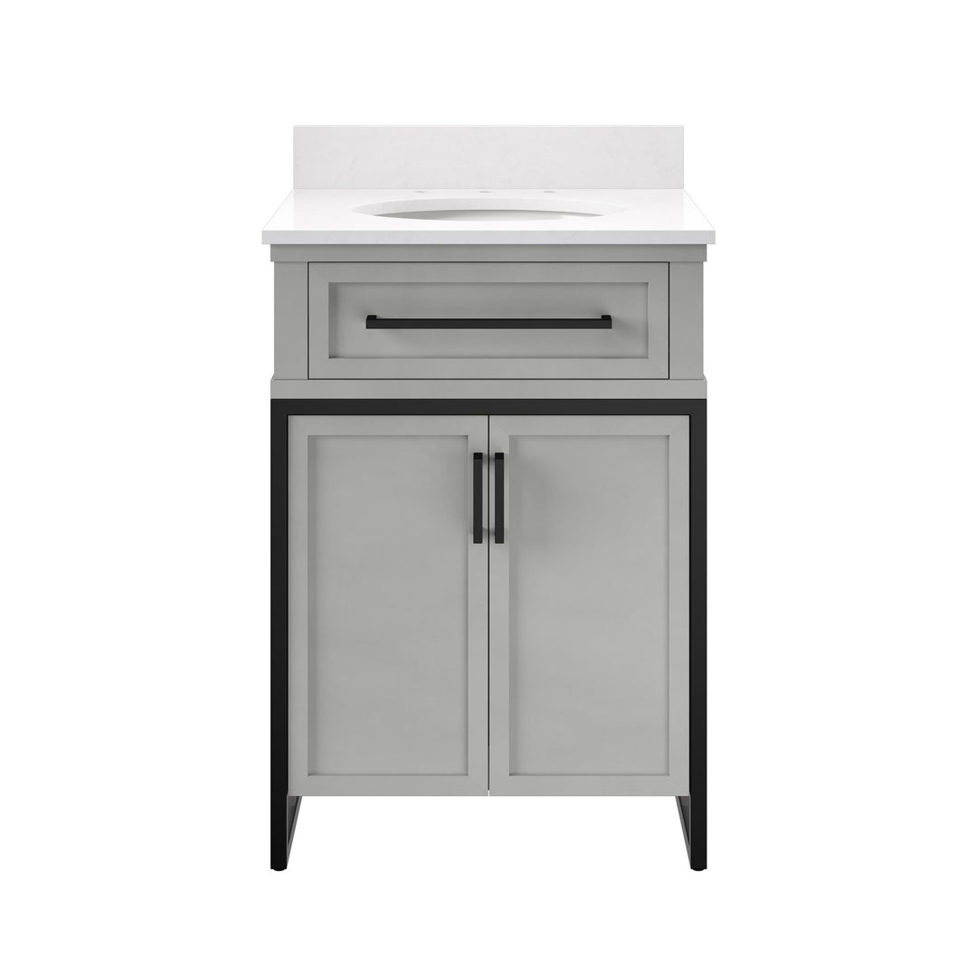 Jamison 24 Inch Bathroom Vanity with Stone Countertop and Pre-Installed Oval Porcelain Sink - Gray - 24"