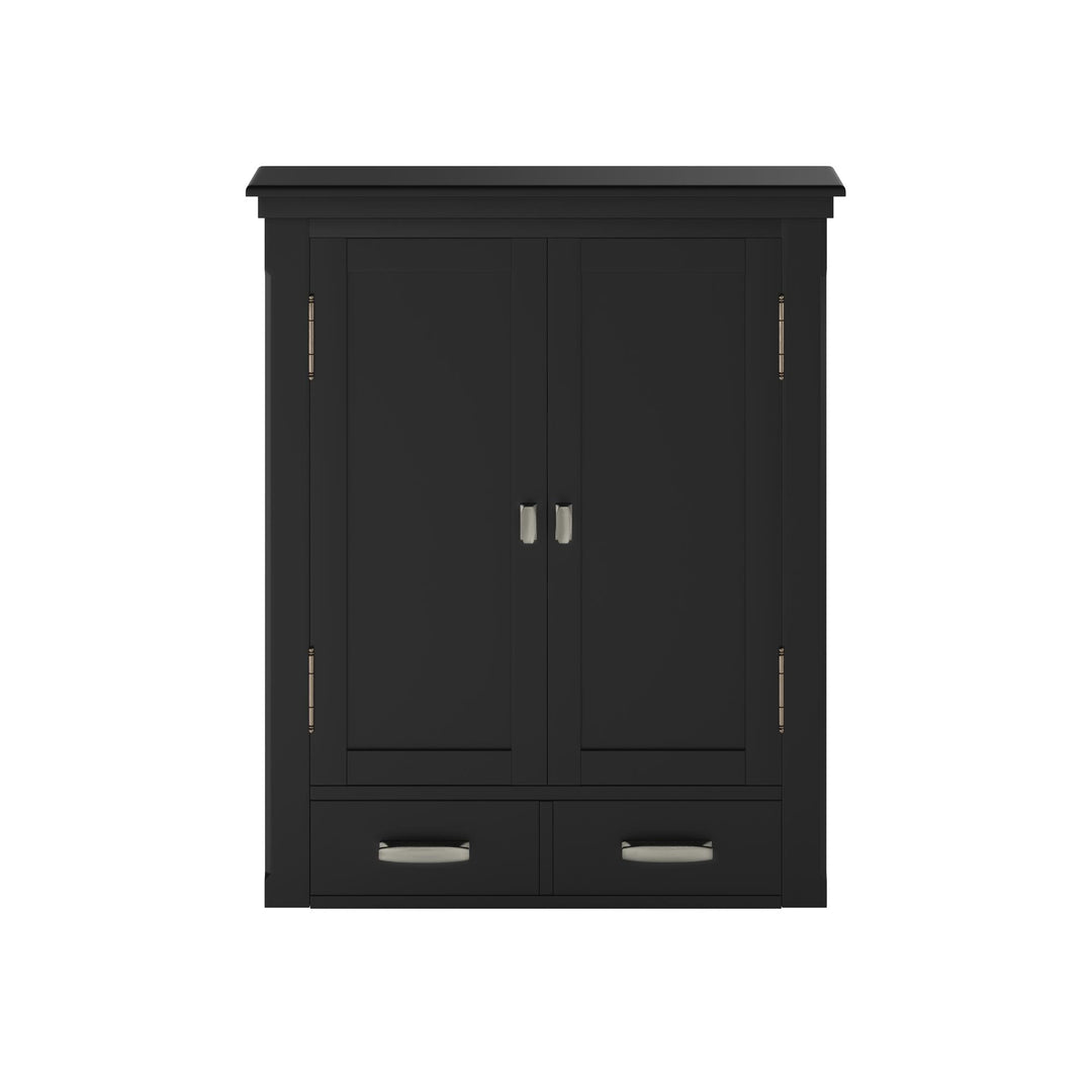 Otum Wall-Mounted Bathroom Storage Cabinet with 3 Levels of Shelving and Drawers  -  Black