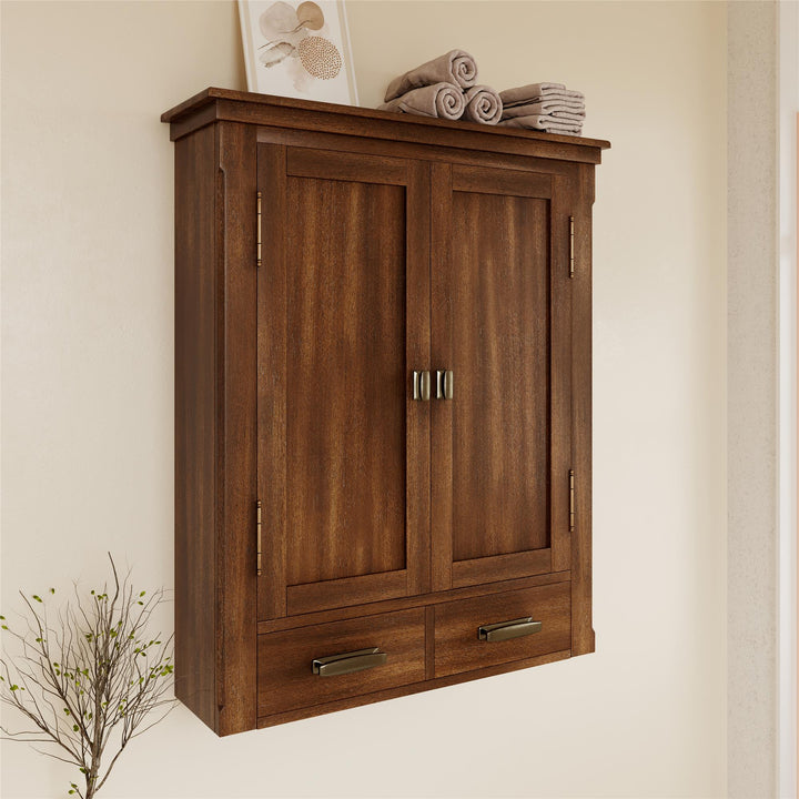 Wall attached Otum bathroom organizer -  Walnut  Brown