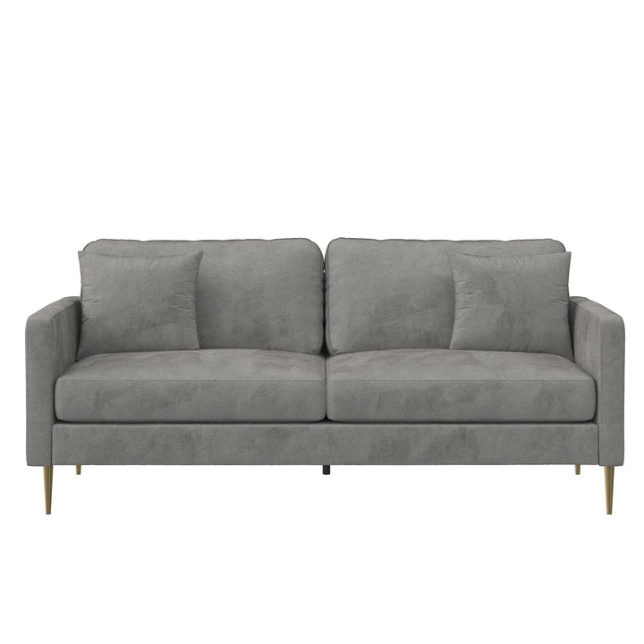 Highland 72 Inch Velvet Sofa with Matching Pillows - Gray