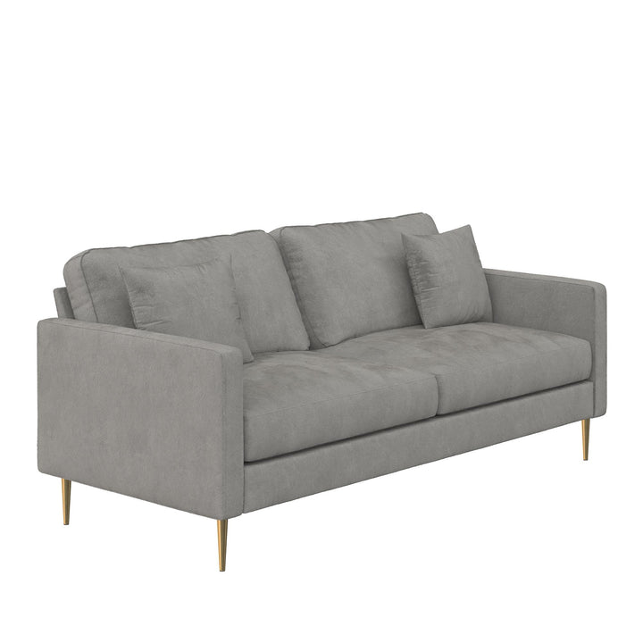 Highland 72 Inch Velvet Sofa with Matching Pillows - Gray