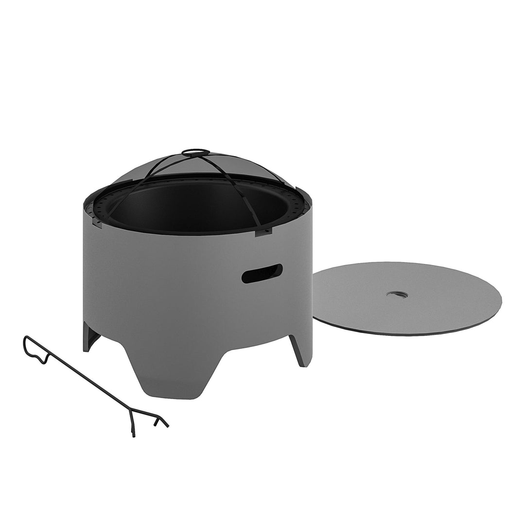 COSCO Outdoor 23" Round Wood Burning Fire Pit with Rain Cover and Accessories, Steel, Gray  -  Gray