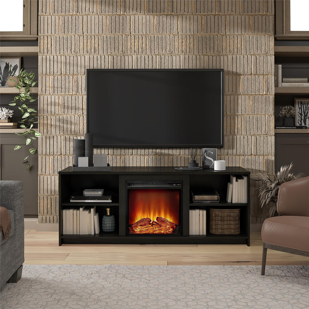 long fireplace tv stand - Black Oak