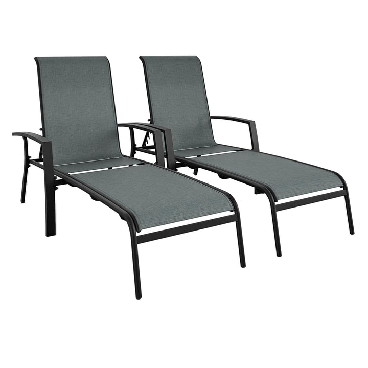 Outdoor Adjustable Aluminum Chaise Lounge Patio Furniture, Set of 2  -  Black 
