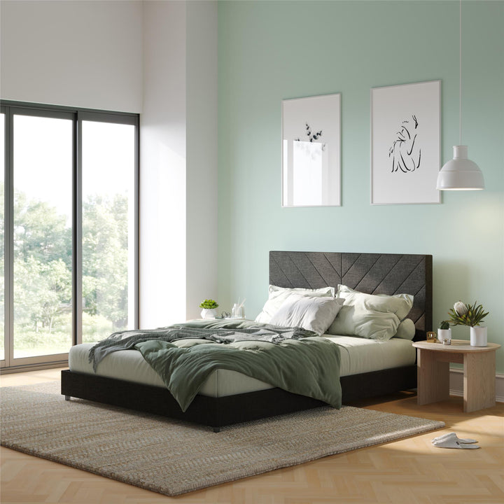 Paxson Upholstered Bed with USB Port and Wood Slats - Gray - Full