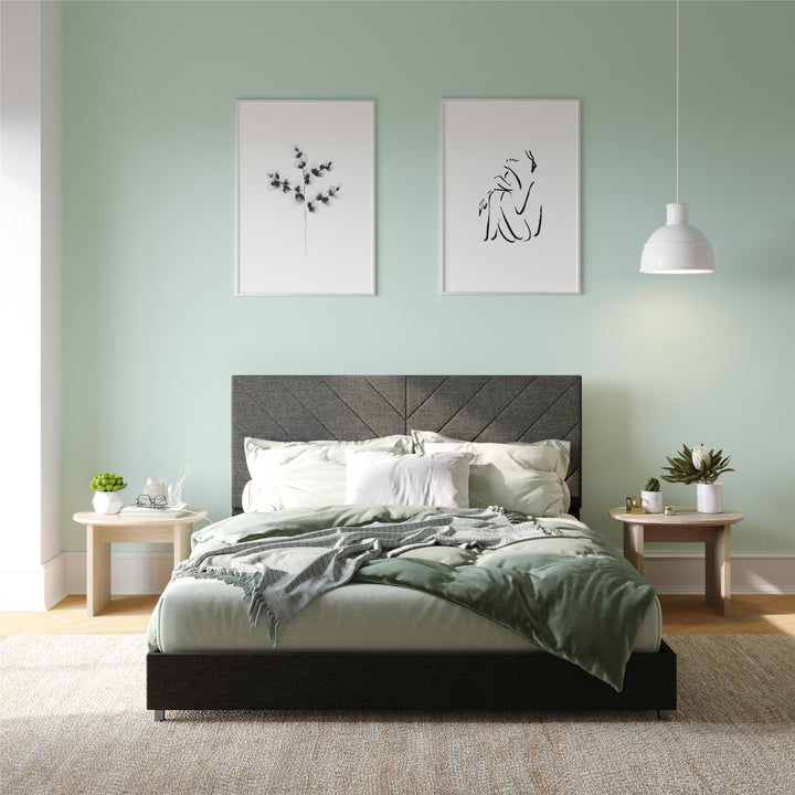 Paxson Upholstered Bed with USB Port and Wood Slats - Gray - Full