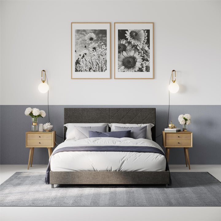 Paxson Upholstered Bed with USB Port and Wood Slats - Gray - Queen