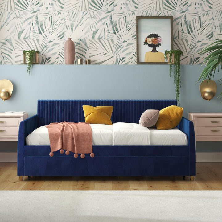 Daphne Upholstered Daybed with Trundle - Blue - Twin-Over-Twin