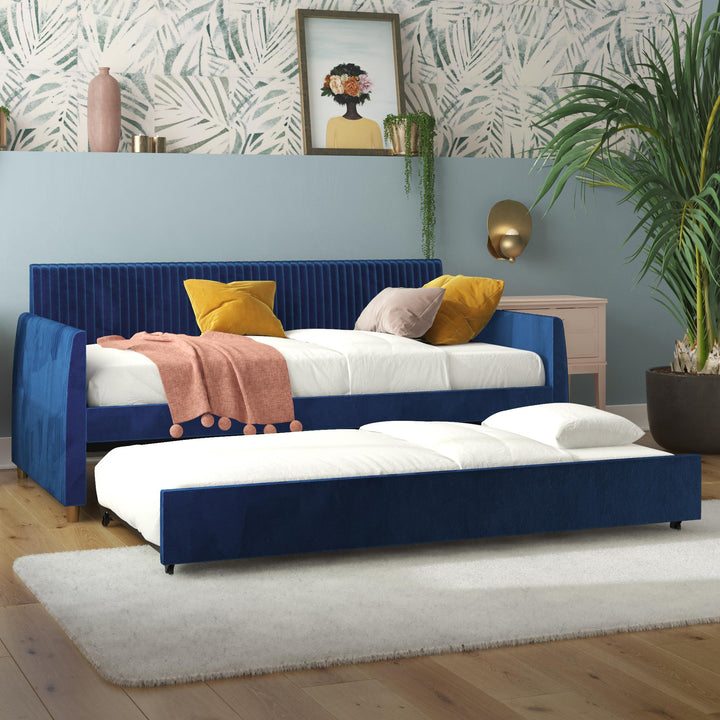 Daphne Upholstered Daybed with Trundle - Blue - Twin