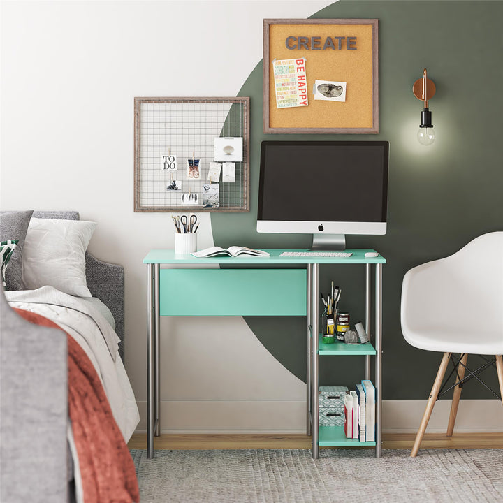 Meridian Metal Computer Desk With 2 Side Storage Shelves - Spearmint