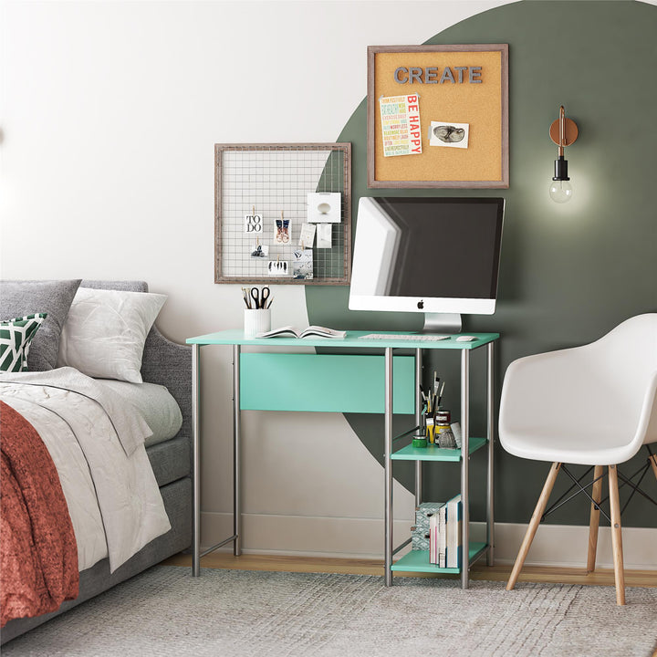 Meridian Metal Computer Desk With 2 Side Storage Shelves - Spearmint