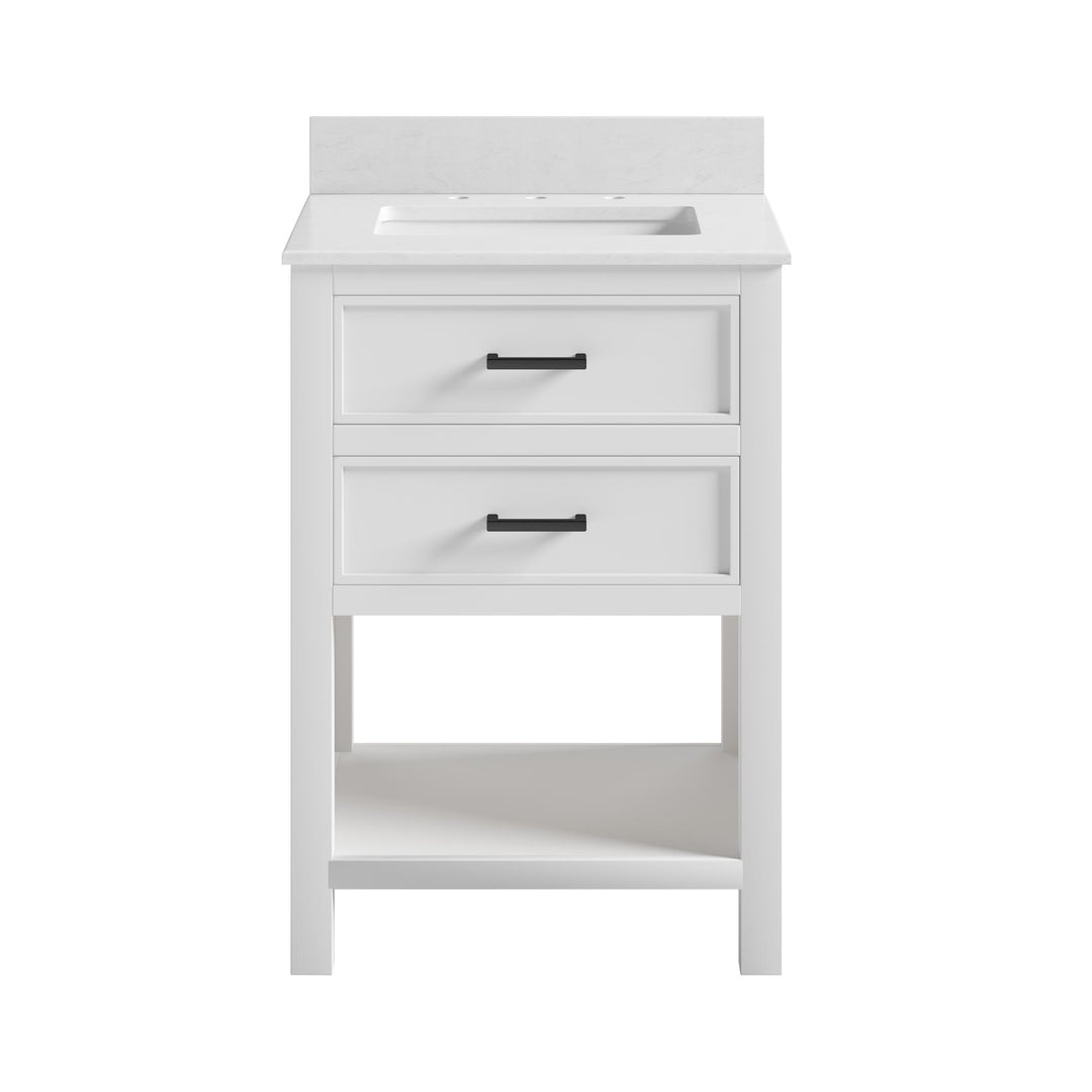 Maine 24 Inch Bathroom Vanity with Carrera Countertop and Rectangular Ceramic Sin - White - 24"
