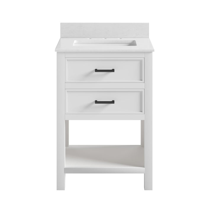 Maine 24 Inch Bathroom Vanity with Carrera Countertop and Rectangular Ceramic Sin - White - 24"