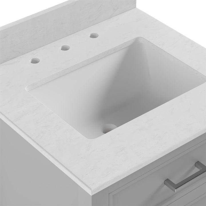 Maine 24 Inch Bathroom Vanity with Carrera Countertop and Rectangular Ceramic Sin - Gray - 24"