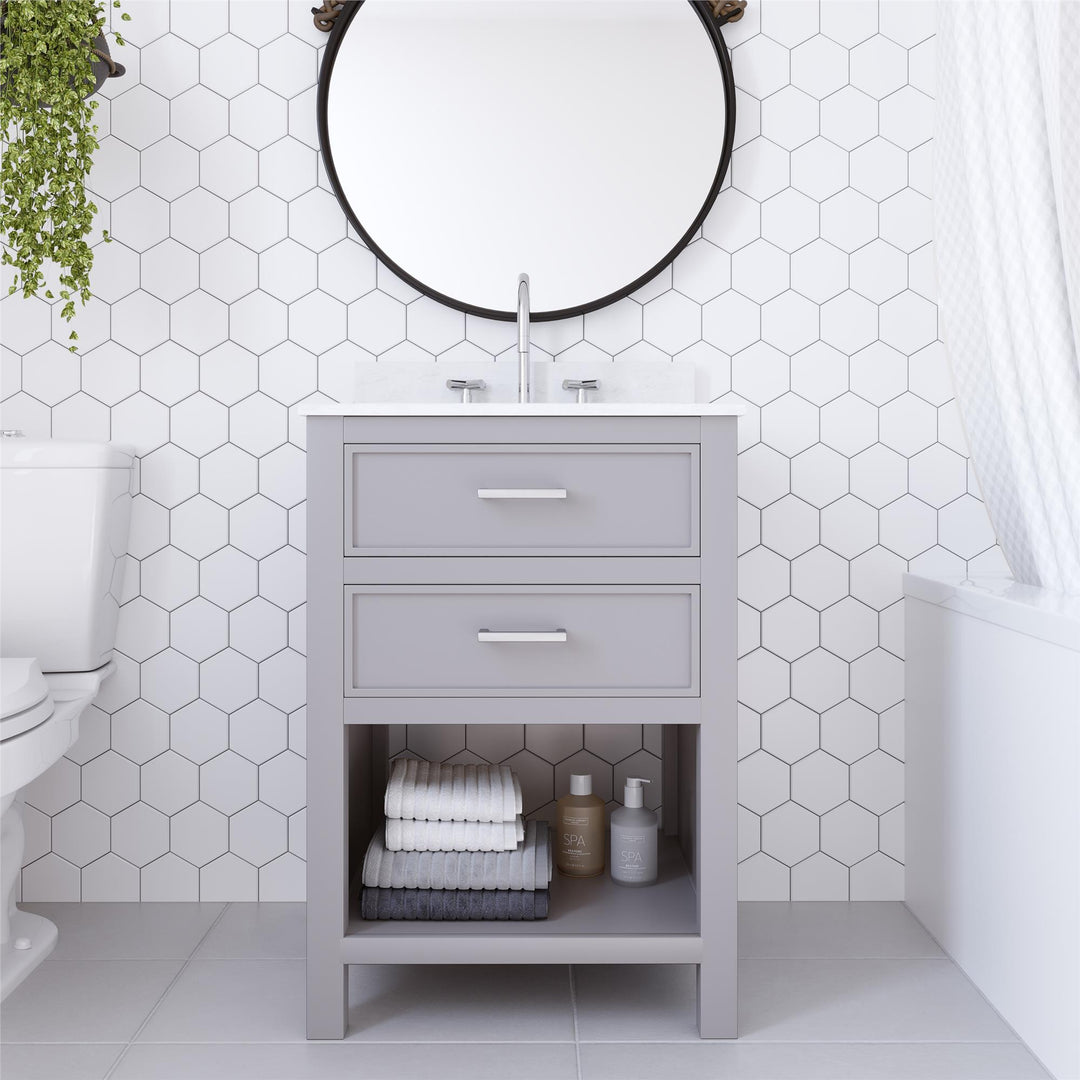 Maine 24 Inch Bathroom Vanity with Carrera Countertop and Rectangular Ceramic Sin - Gray - 24"