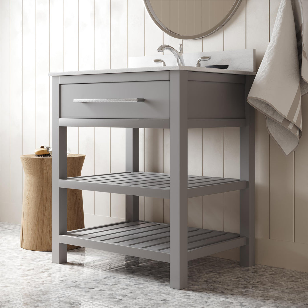 Camden Bathroom Vanity with Ceramic Sink and Metal Towel Rack - Gray - 30"