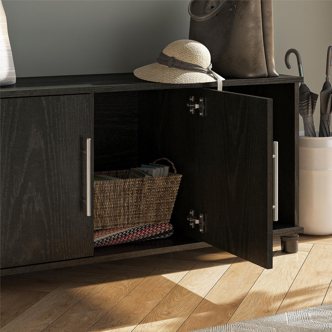 Shoe Storage Bench with 2 Open and 2 Closed Storage Compartments - Black Oak