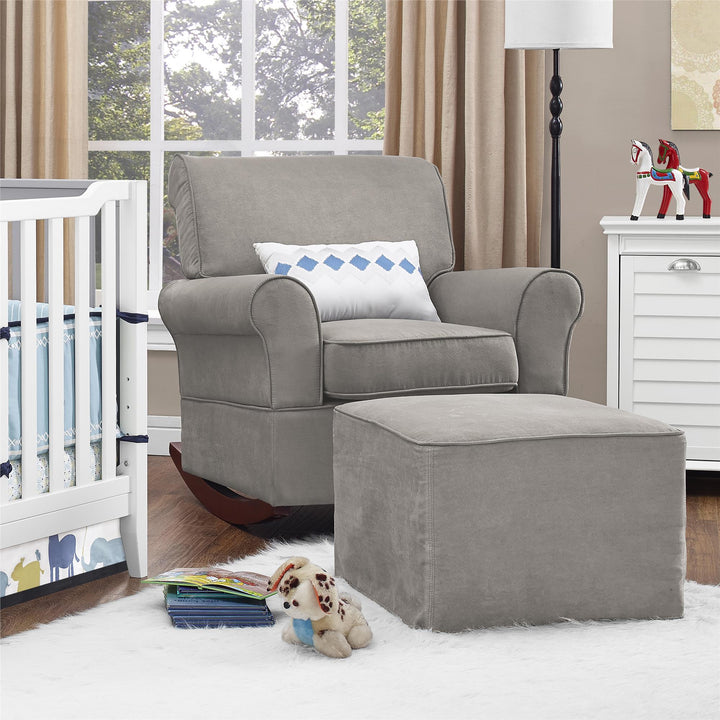 Mackenzie Microfiber Upholstered Rocker Chair with Wood Frame - Taupe