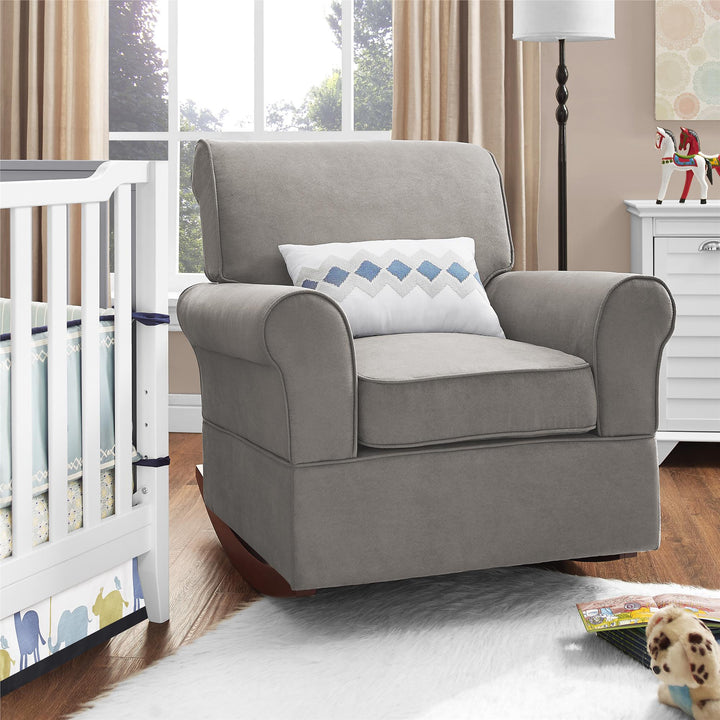 Mackenzie Microfiber Upholstered Rocker Chair with Wood Frame - Taupe