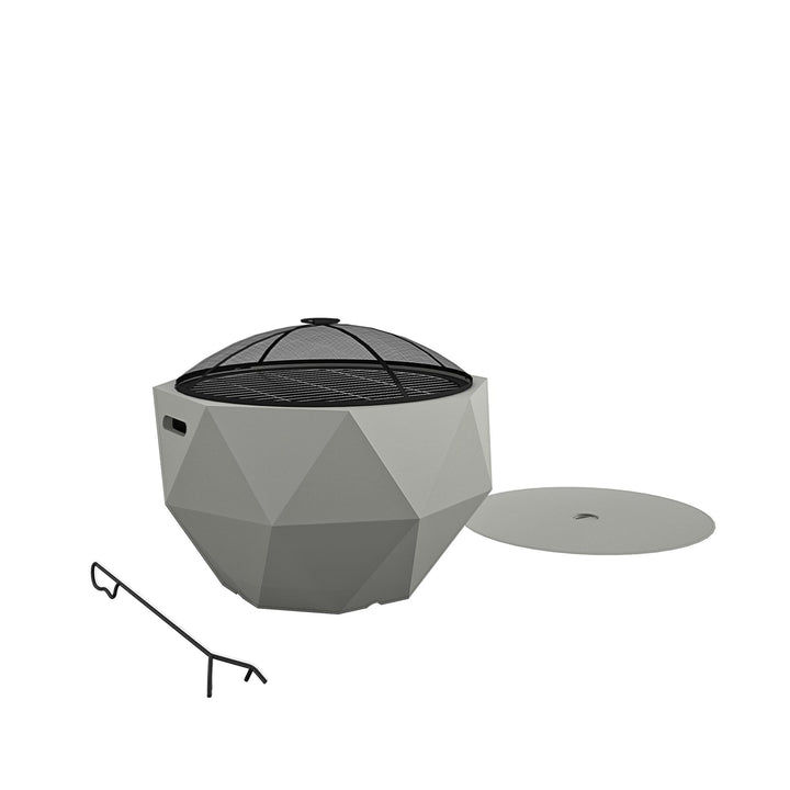 COSCO Outdoor 25" Geo Wood Burning Fire Pit with Rain Cover and Accessories, Ceramic, White  -  White