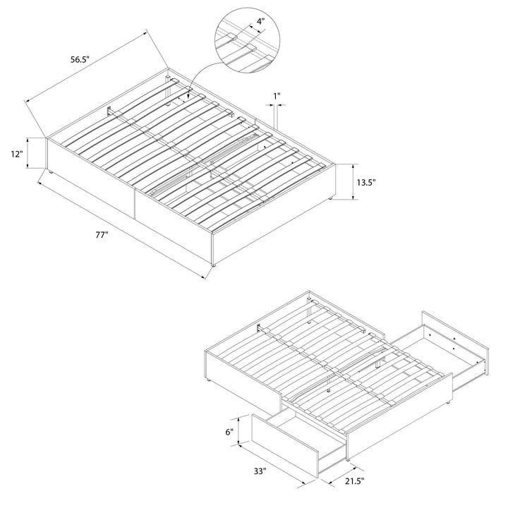 Maven Platform Bed with 2 Storage Drawers - Grey Linen - Full