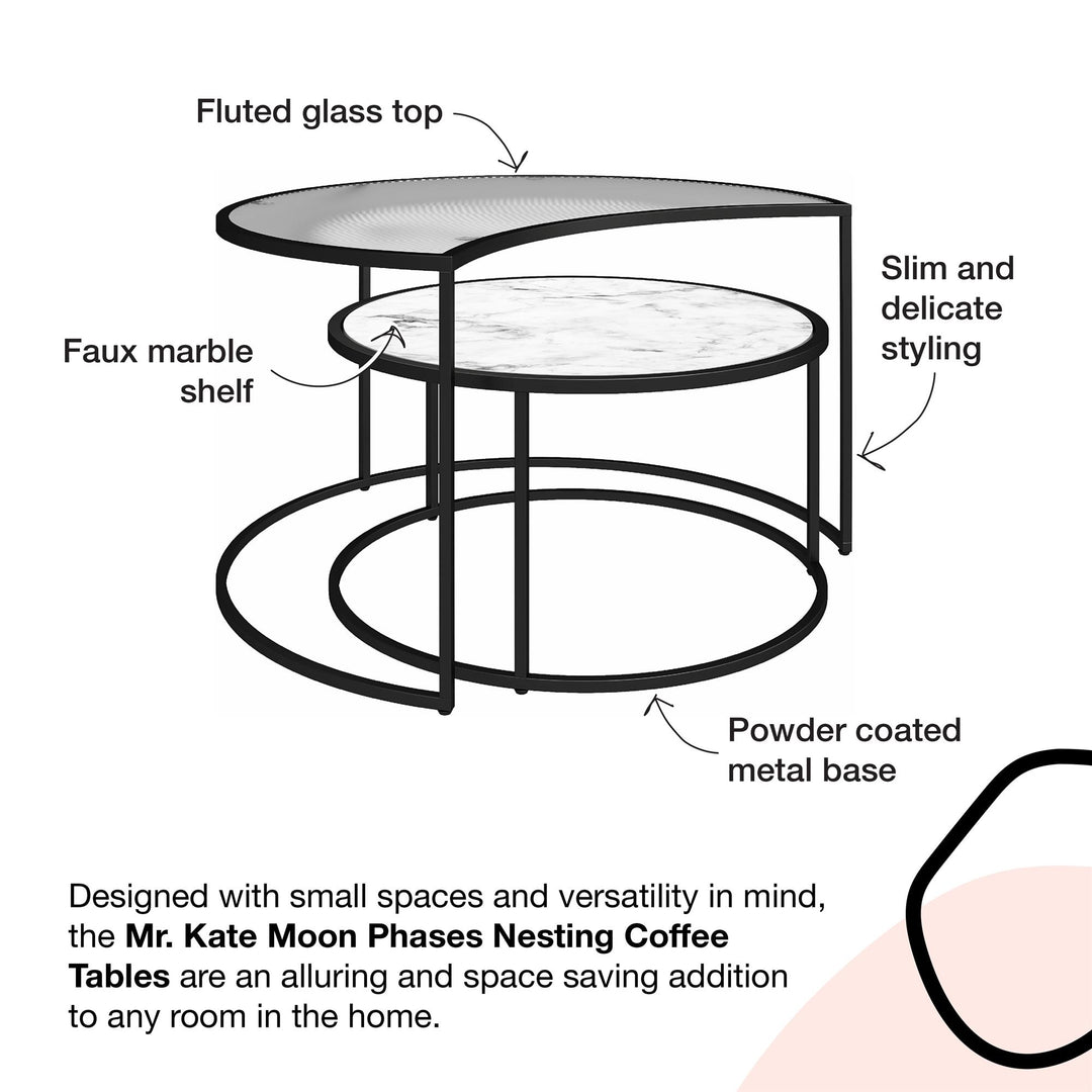 Moon-inspired glass coffee table set -  White marble