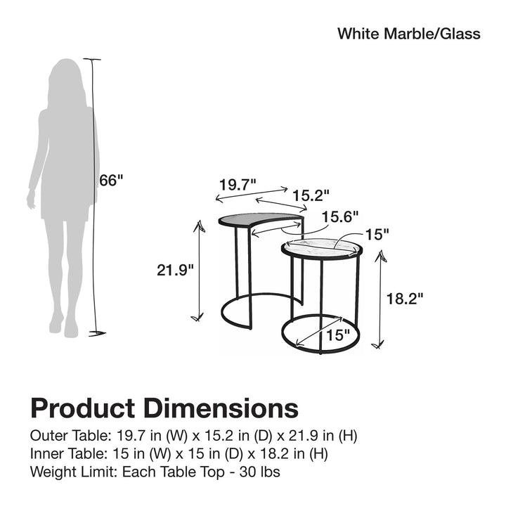 Moon Phases Nesting End Tables with Marble/Glass - White marble