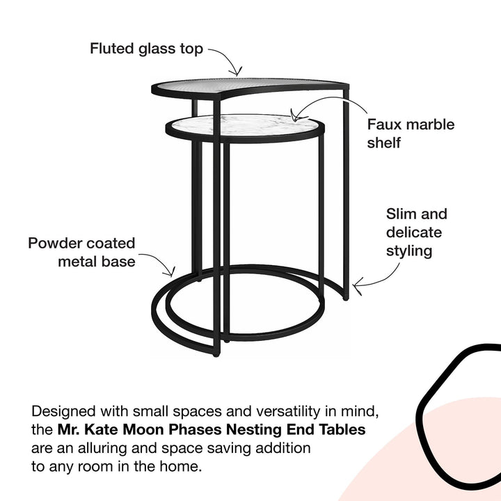 Moon Phases Nesting End Tables with Marble/Glass - White marble