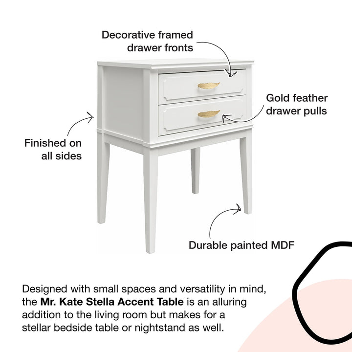 Elegant Gold Feather Drawer Pulls Table -  White