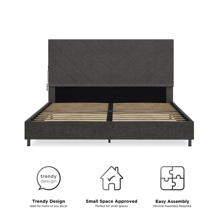 Paxson Upholstered Bed with USB Port and Wood Slats - Gray - Queen
