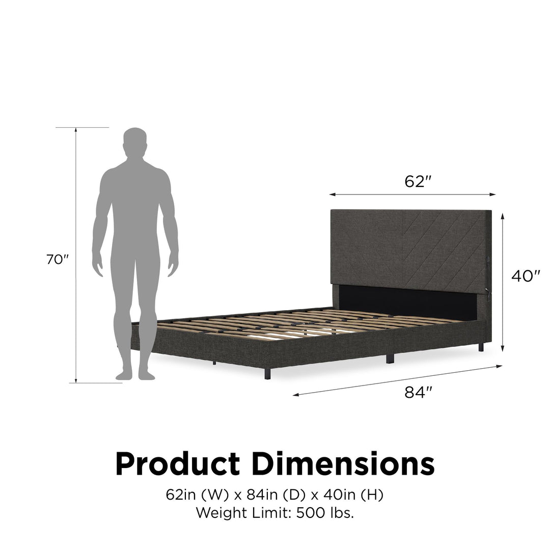 Paxson Upholstered Bed with USB Port and Wood Slats - Gray - Queen