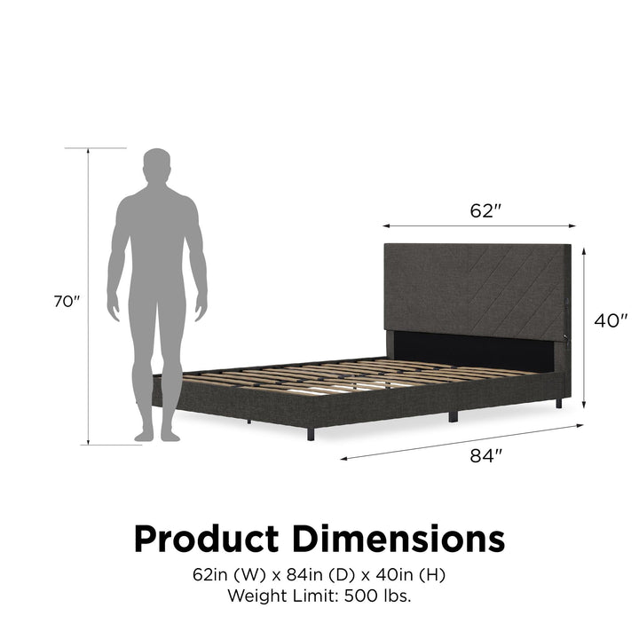Paxson Upholstered Bed with USB Port and Wood Slats - Gray - Queen