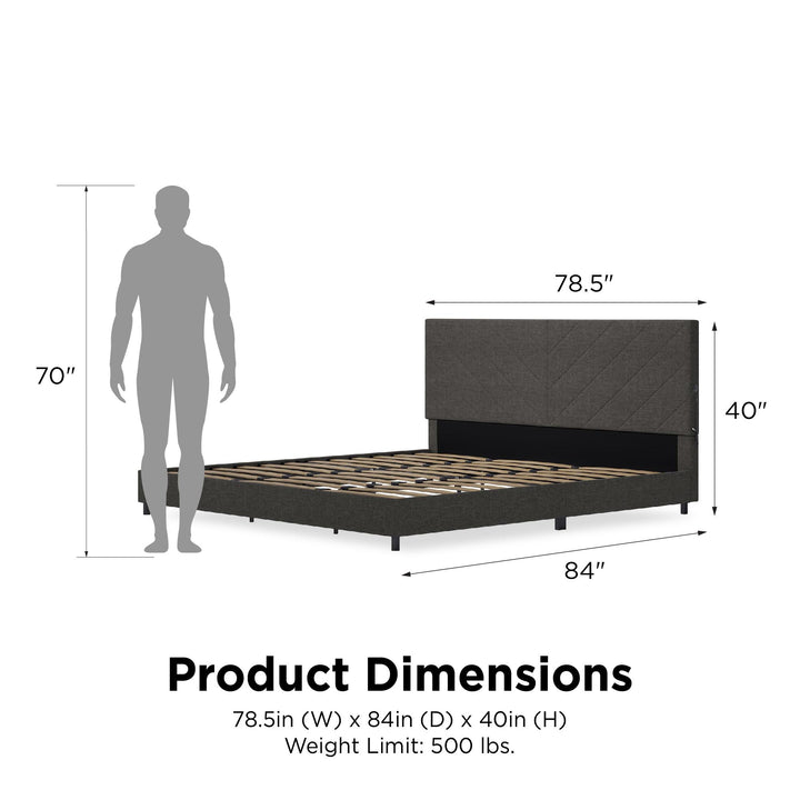 Paxson Upholstered Bed with USB Port and Wood Slats - Gray - King