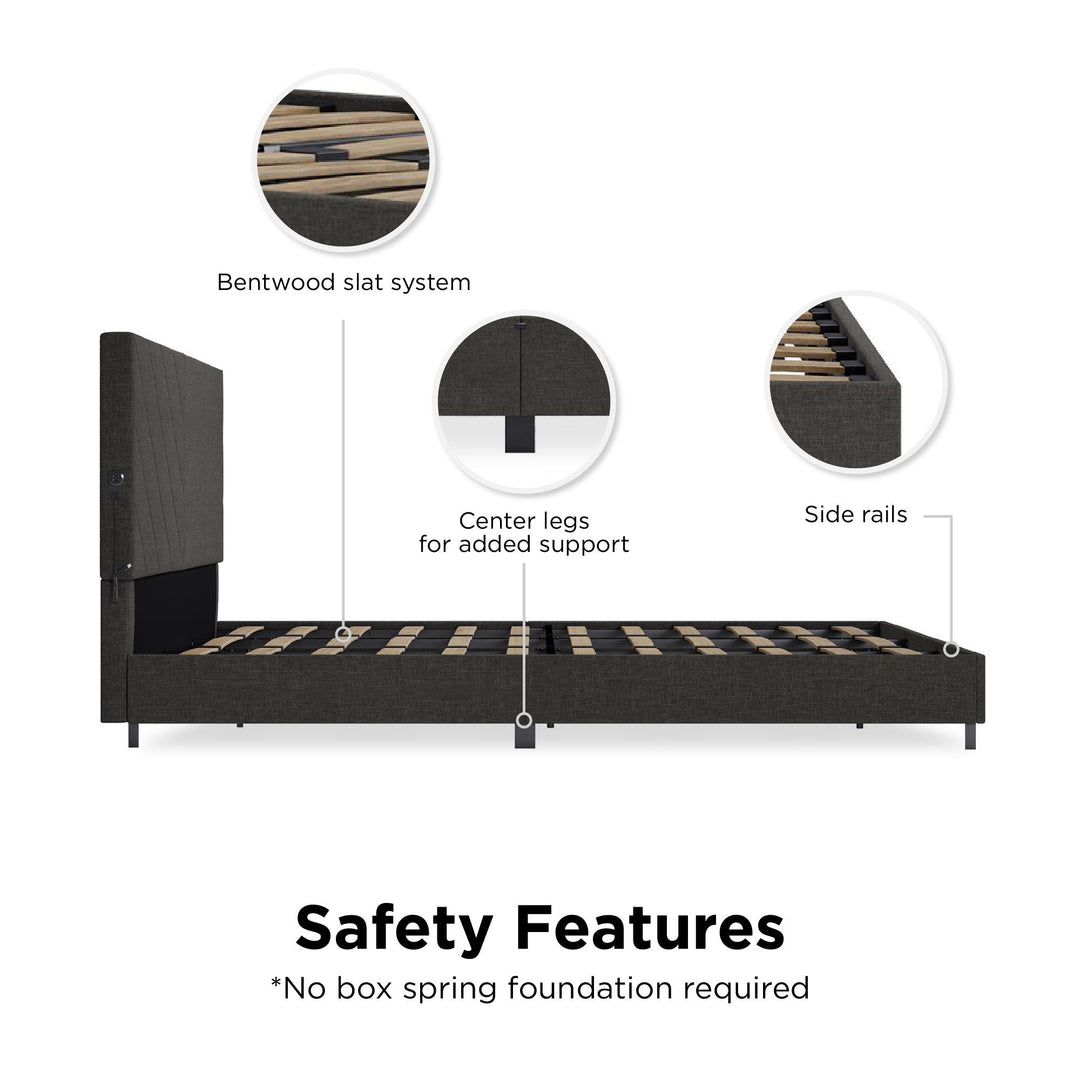 Paxson Upholstered Bed with USB Port and Wood Slats - Gray - King