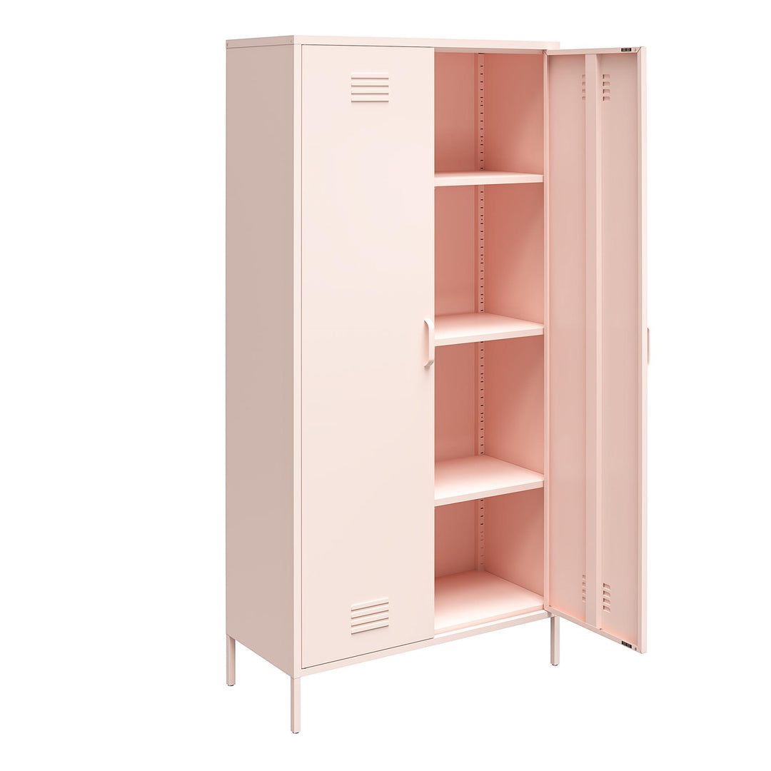 Tall metal storage cabinet with doors and shelves - Pale Pink