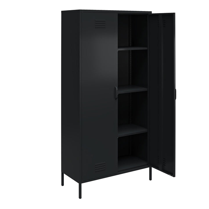 Tall metal storage cabinet with doors and shelves - Black