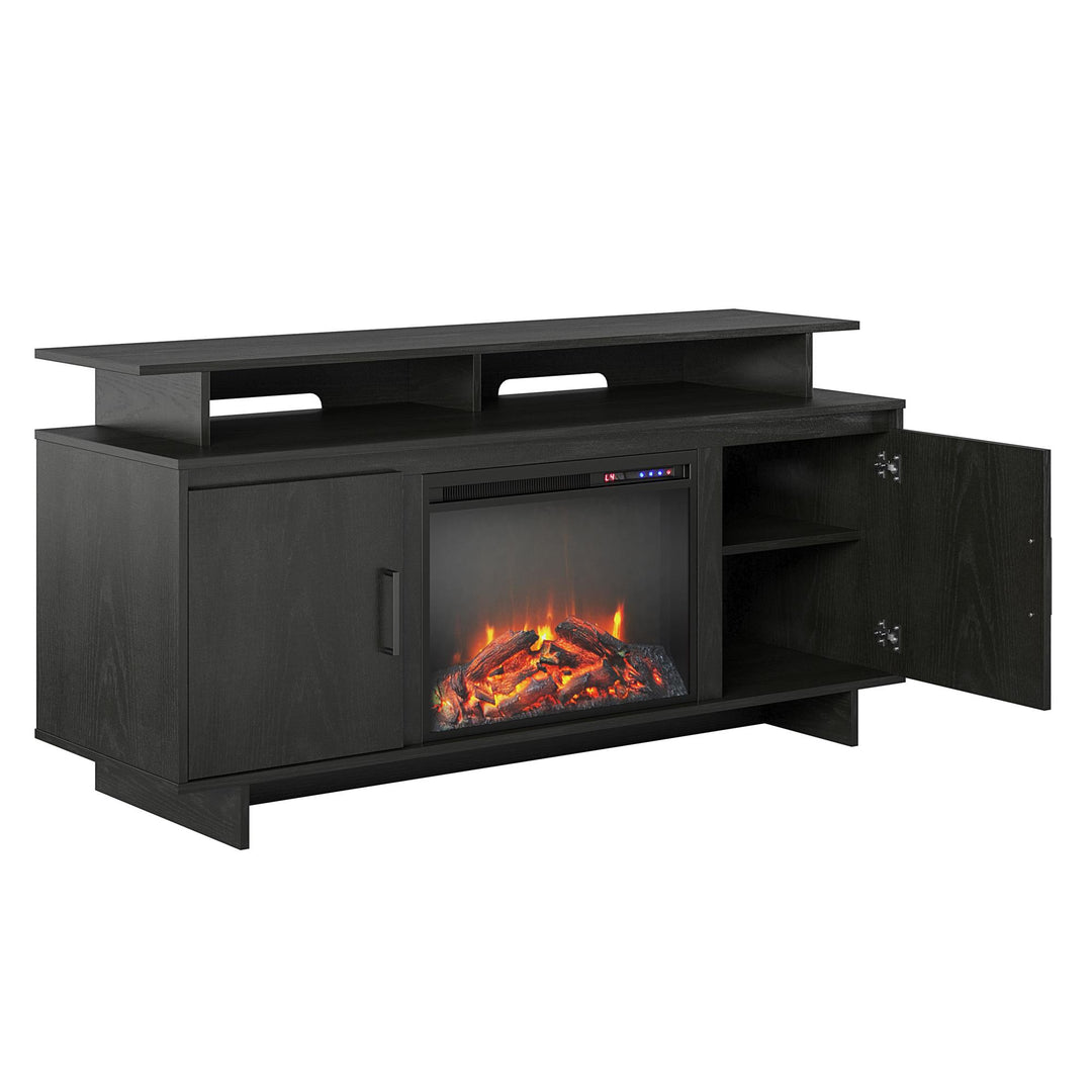 Stylish TV console with electric fireplace -  Black Oak