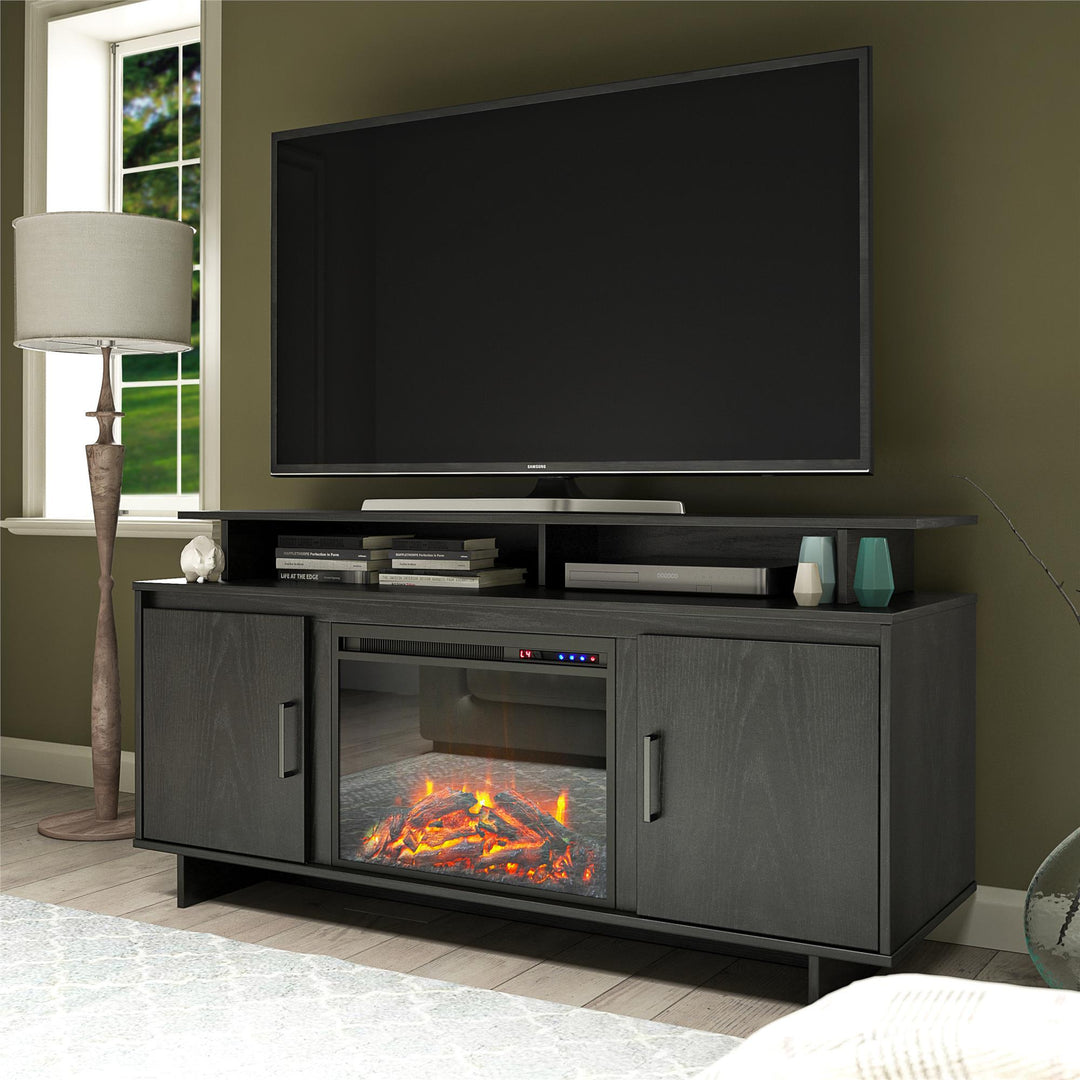 TV console with storage cabinets -  Black Oak