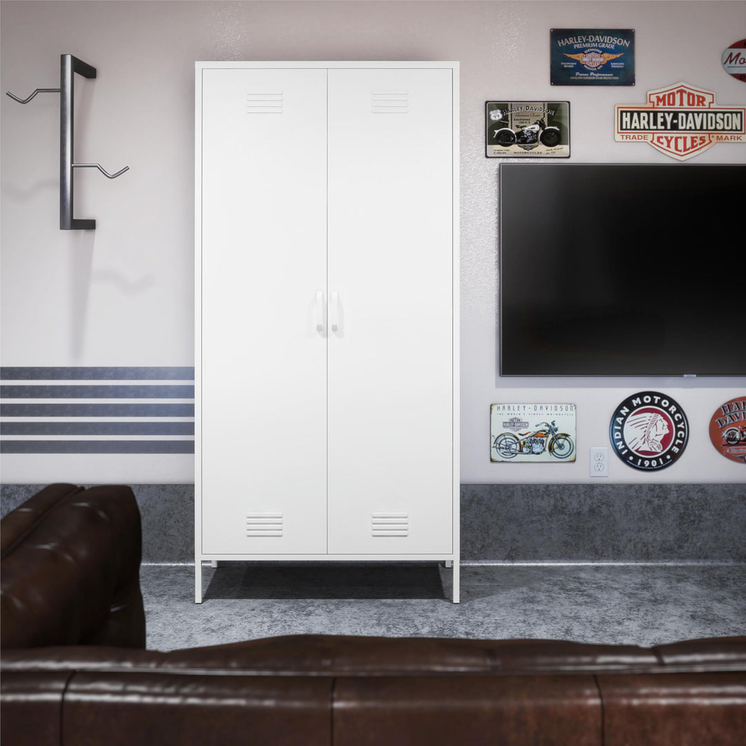 Shadwick 2 Door Tall Metal Locker Style Storage Cabinet - White