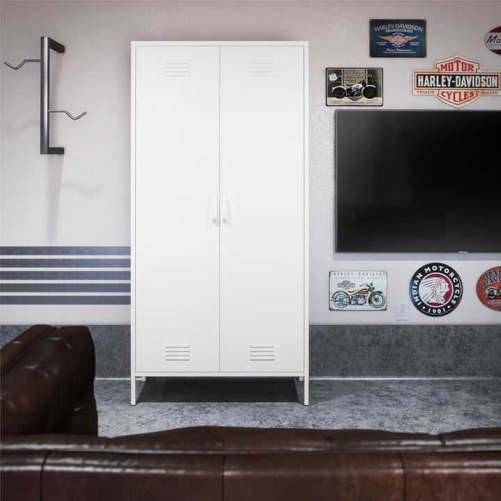 Shadwick 2 Door Tall Metal Locker Style Storage Cabinet - White