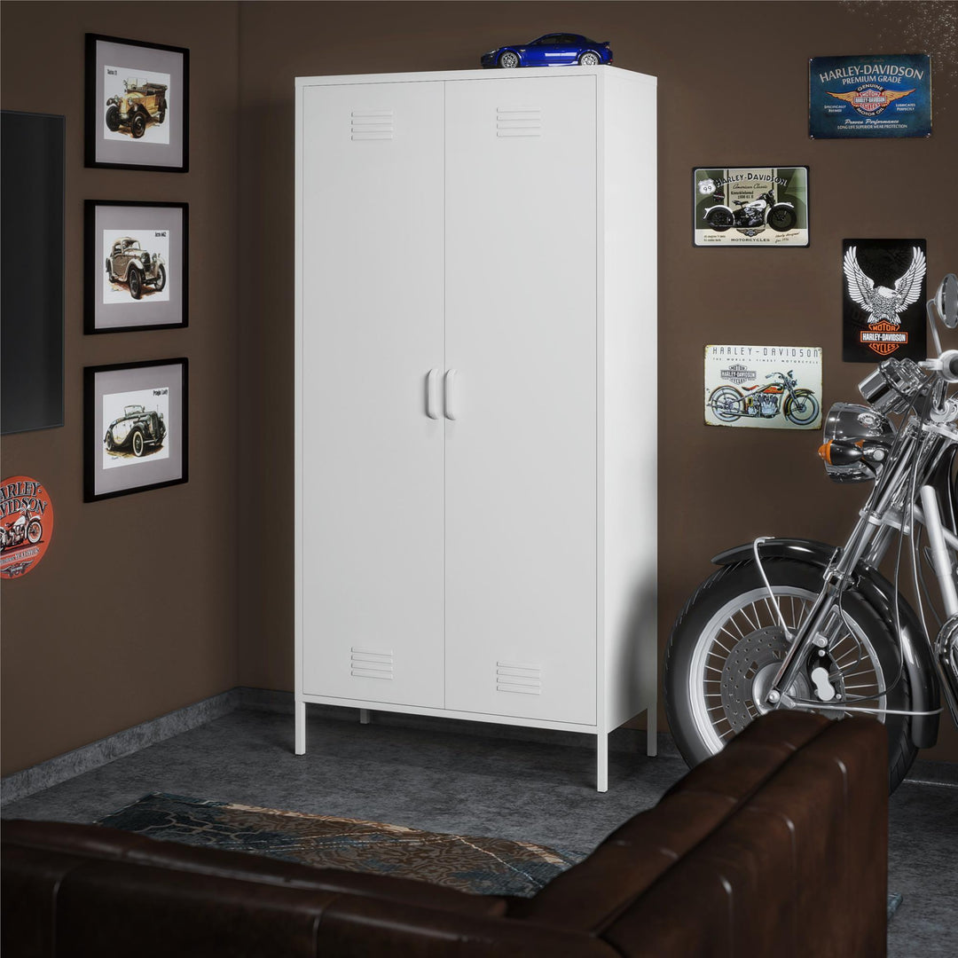 Shadwick 2 Door Tall Metal Locker Style Storage Cabinet - White