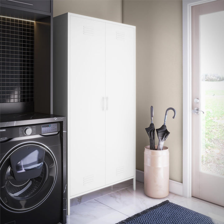 Shadwick 2 Door Tall Metal Locker Style Storage Cabinet - White