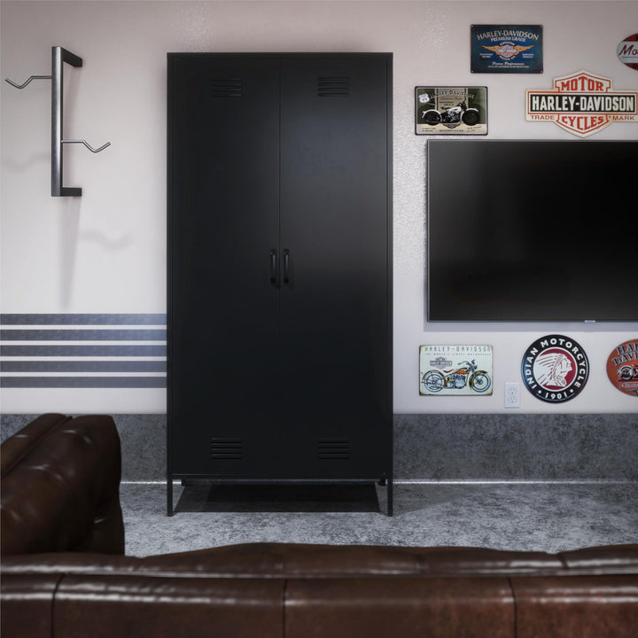 Shadwick 2 Door Tall Metal Locker Style Storage Cabinet - Black
