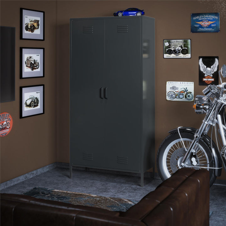 Shadwick 2 Door Tall Metal Locker Style Storage Cabinet - Black