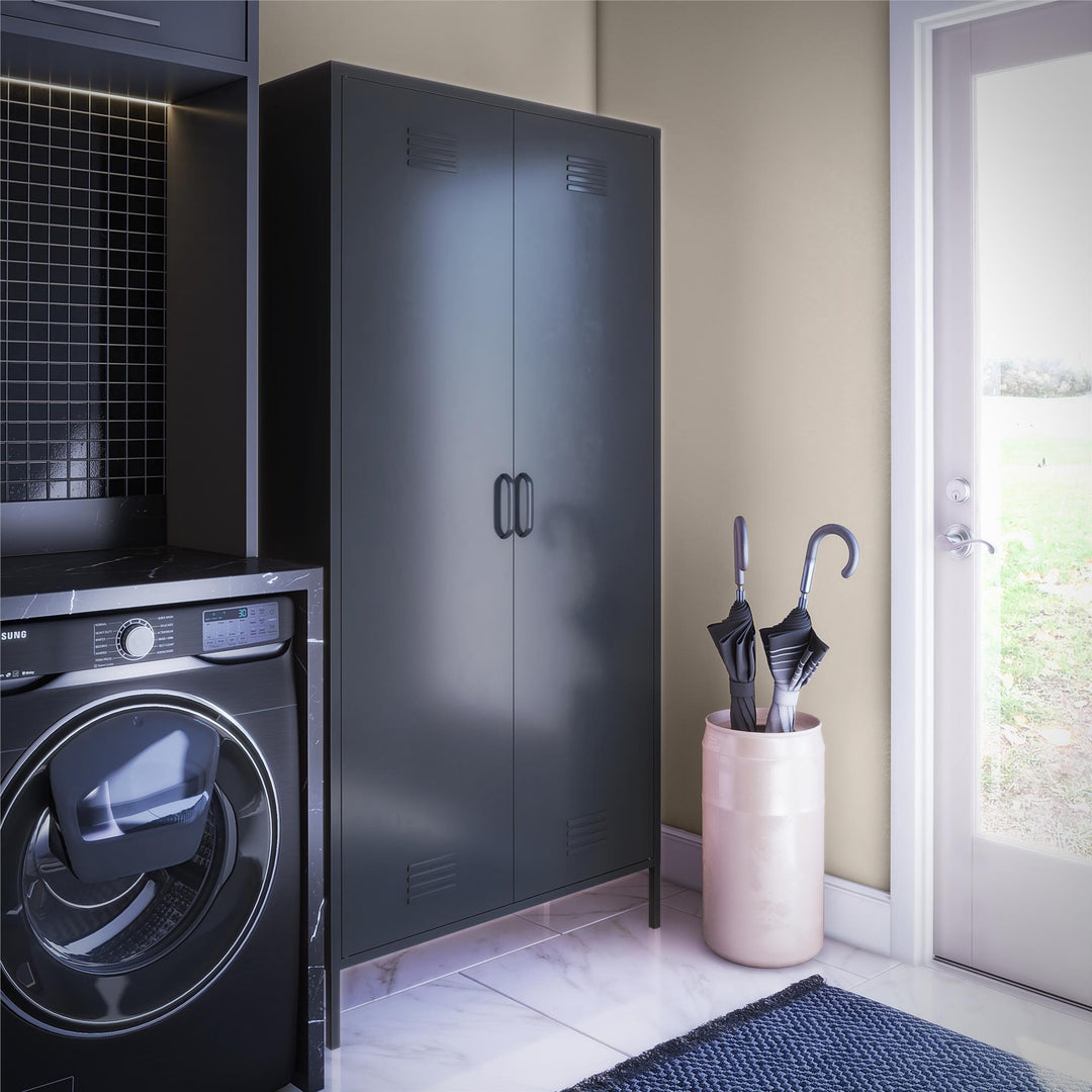 Shadwick 2 Door Tall Metal Locker Style Storage Cabinet - Black