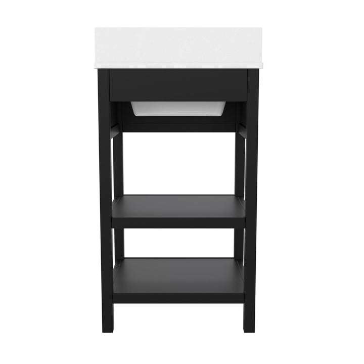 Pisa 20 Inch Bathroom Vanity with Carrera Countertop and 2 Storage Shelves - Black