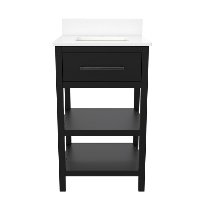 Pisa 20 Inch Bathroom Vanity with Carrera Countertop and 2 Storage Shelves - Black