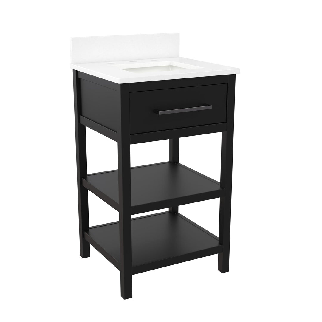 Pisa 20 Inch Bathroom Vanity with Carrera Countertop and 2 Storage Shelves - Black